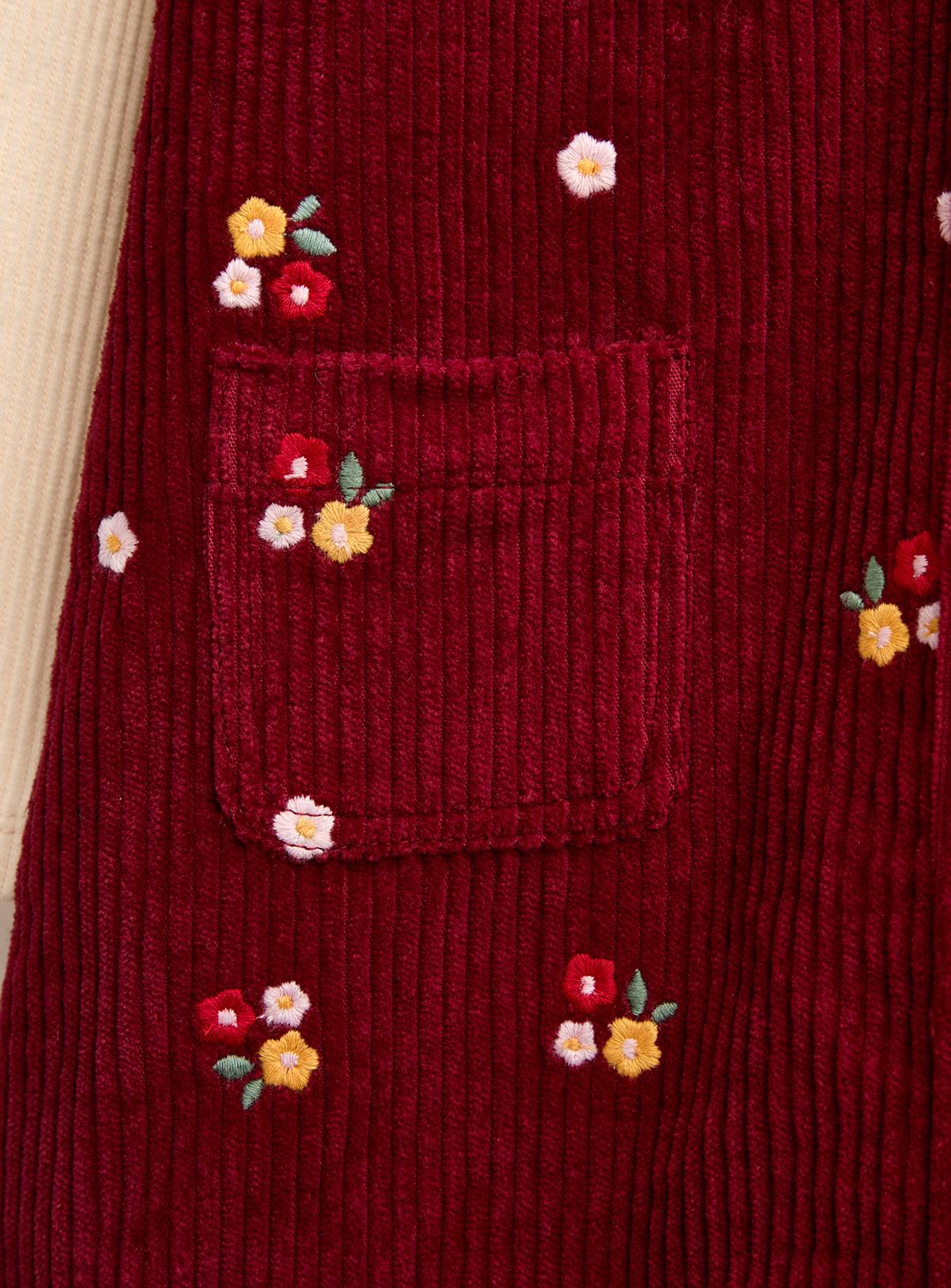 JOJO MAMAN BÉBÉ Chunky Cord Embroidered Pinny and Turtle Neck Top Dark Red 12-18 months - Image 6